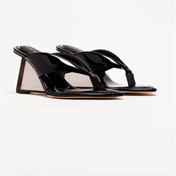 RARE Sold Out New Cinderf*cking Rella black patent Wedge sandal lucite heel Sz 9 - Picture 1 of 14